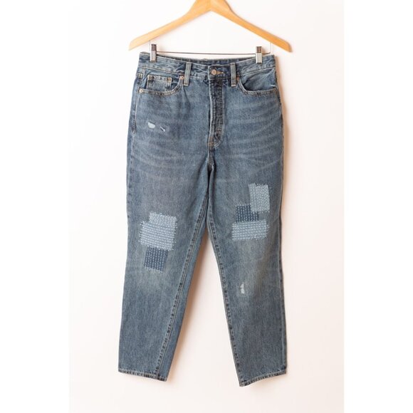 Old Navy Women's Size 8 Extra High-Rise Jeans Patchwork Straight Leg - Picture 1 of 9